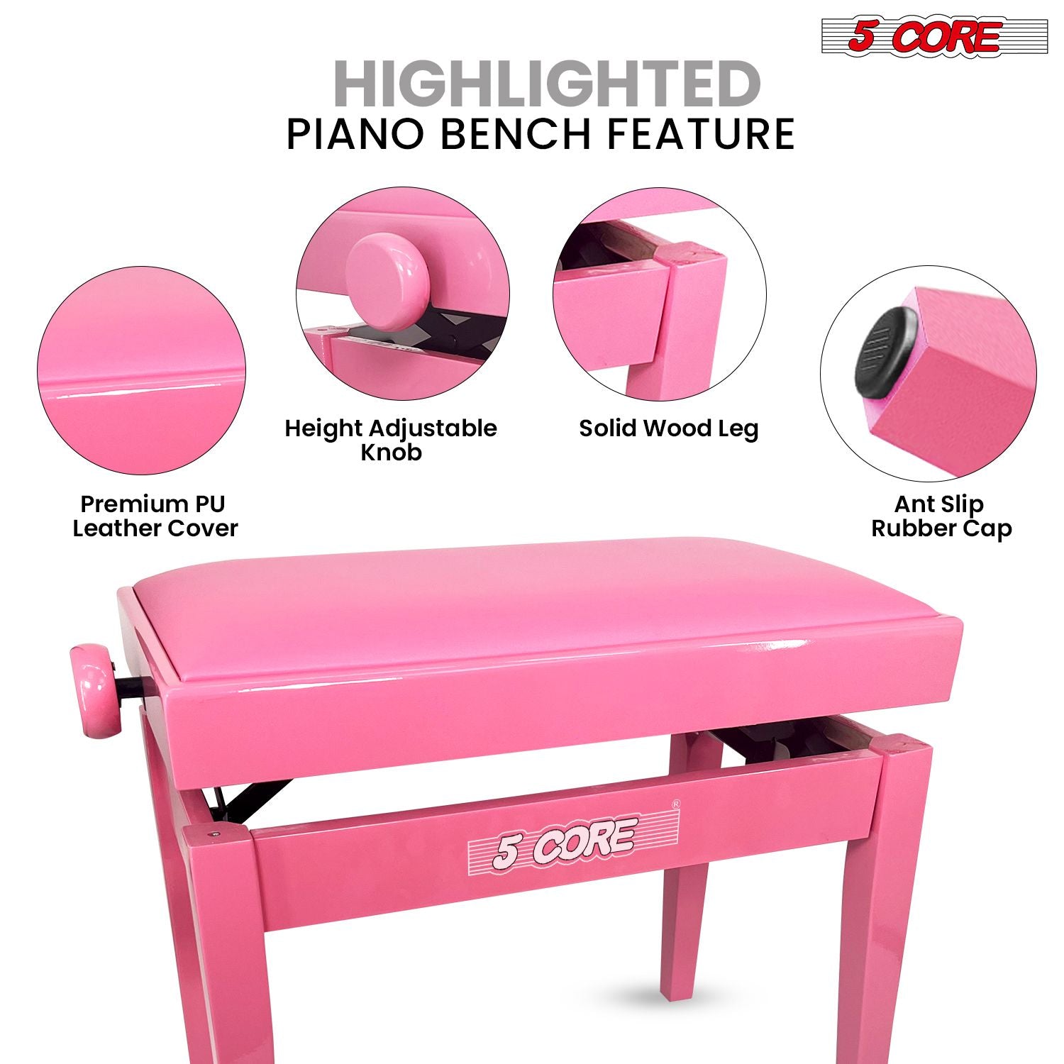 5 Core Adjustable Piano Bench Thick 3.25