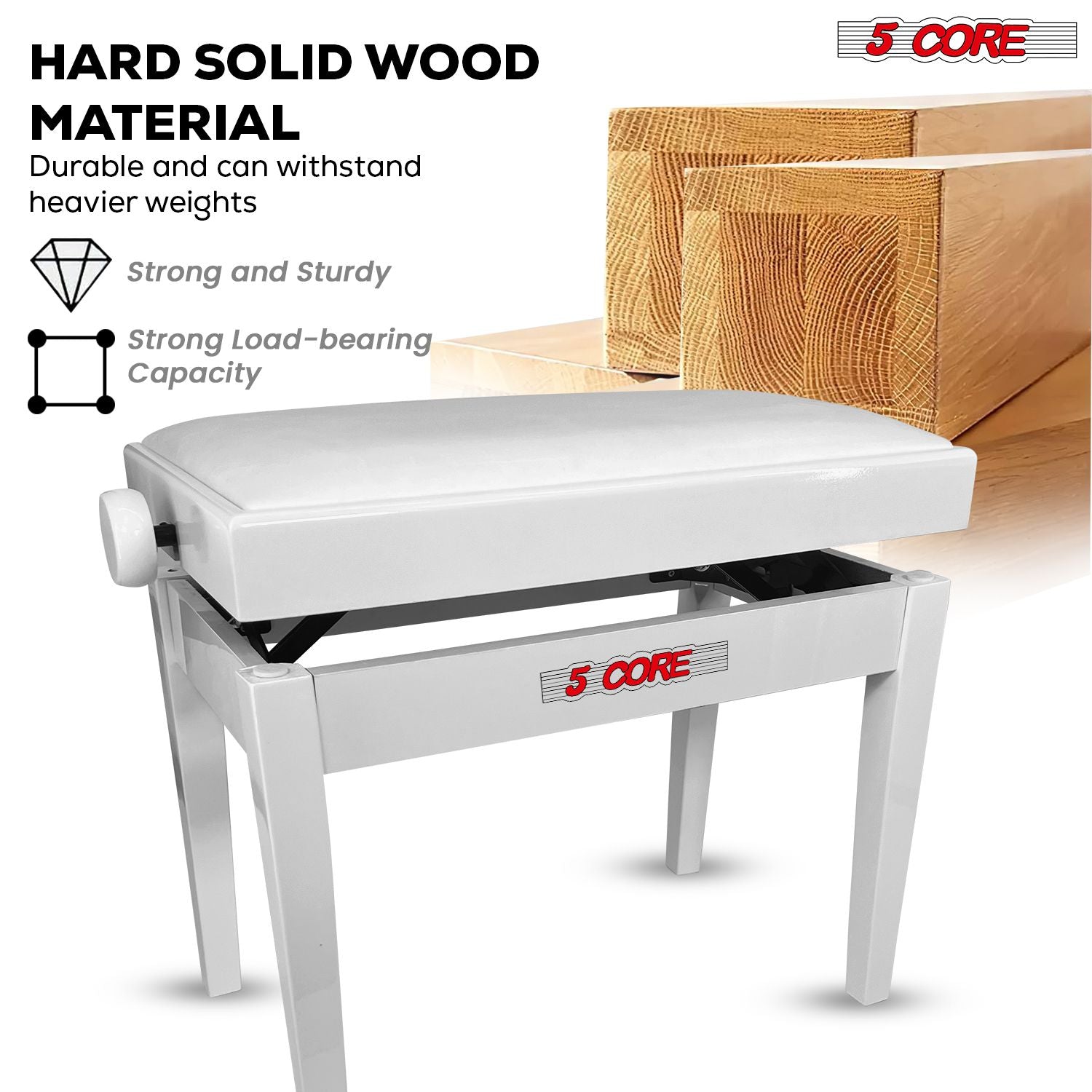 5 Core Adjustable Piano Bench Thick 3.25