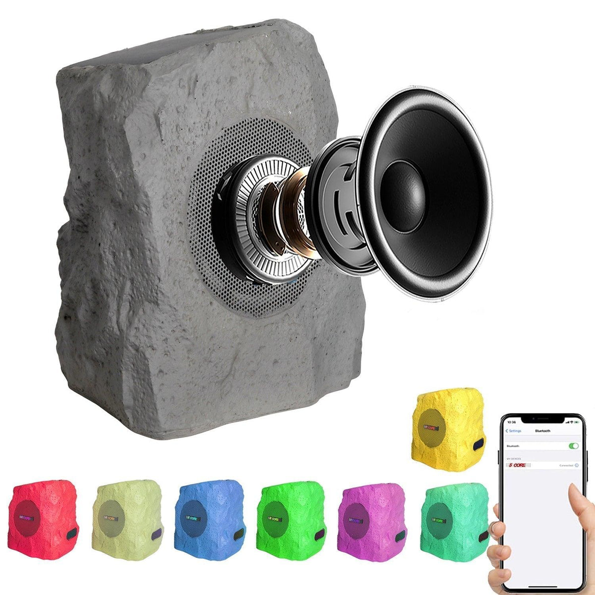 5Core Outdoor Speakers Bluetooth Waterproof Wireless Linkable TWS 10W Pool Patio Garden Rock Subwoofer
