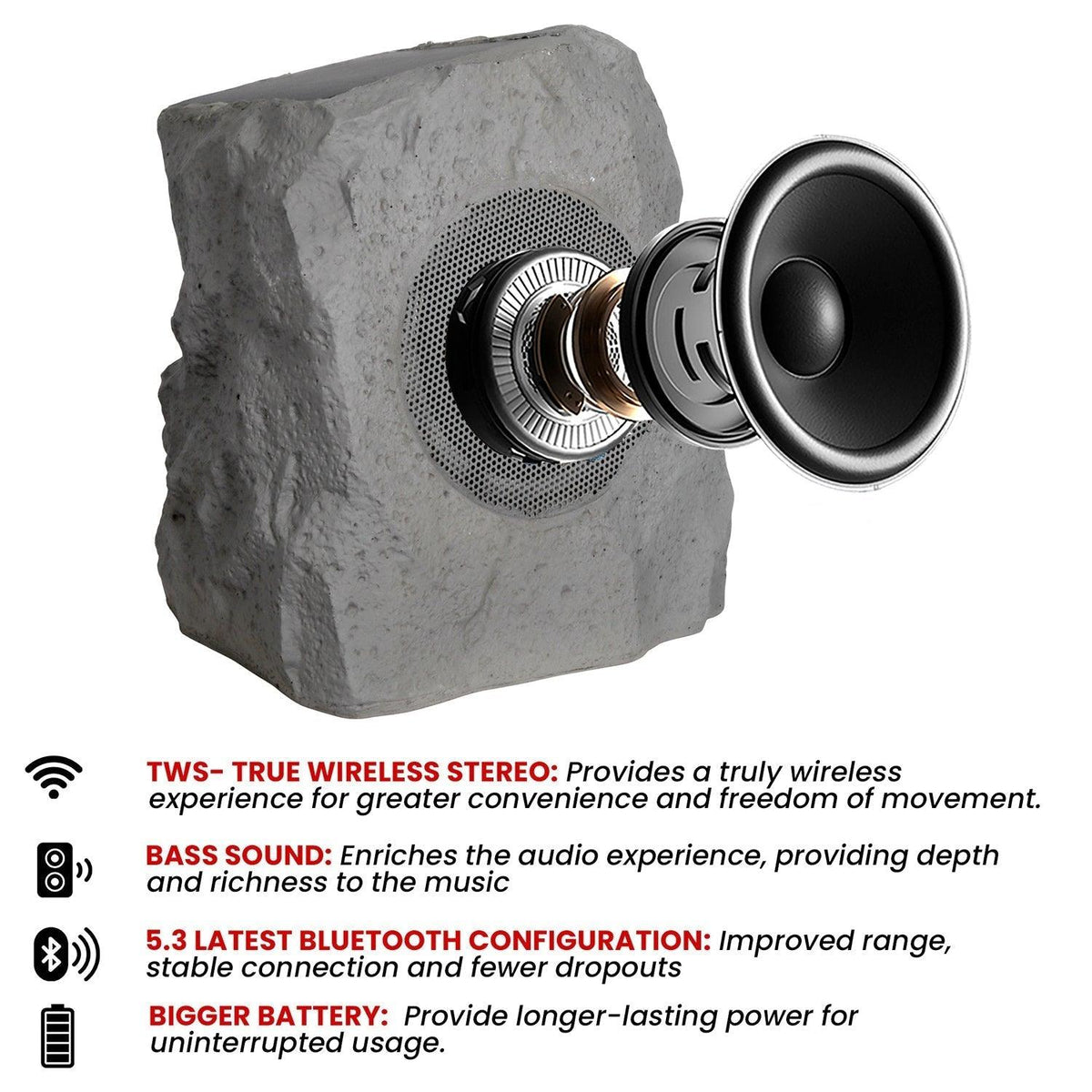 5Core Outdoor Speakers Bluetooth Waterproof Wireless Linkable TWS 10W Pool Patio Garden Rock Subwoofer