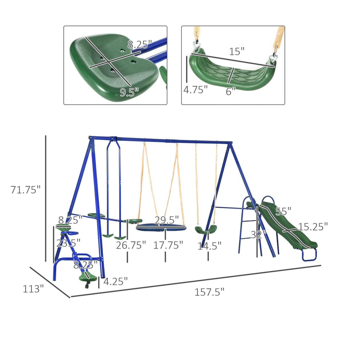 5-In-1 Heavy-Duty Outdoor A-Frame Swing Set With Saucer, Swing, Slide, Seesaw, Glider, And Swing Seat (SAK61472)