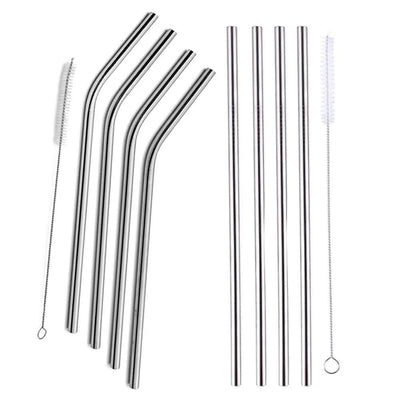 5-Pack: Stainless Steel Bend Or Straight Drinking Straws