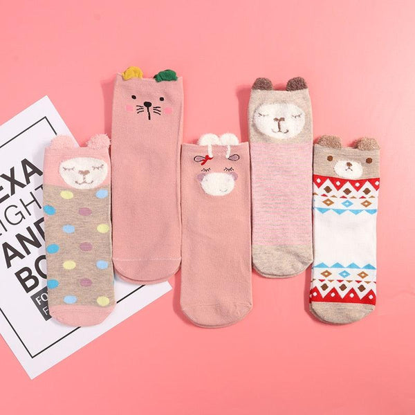 5 Pairs 3D Cartoon Harajuku Cat Cute Heart Invisible Cotton Socks Casual Boat Socks Funny Girl Ankle Sock Set for Women