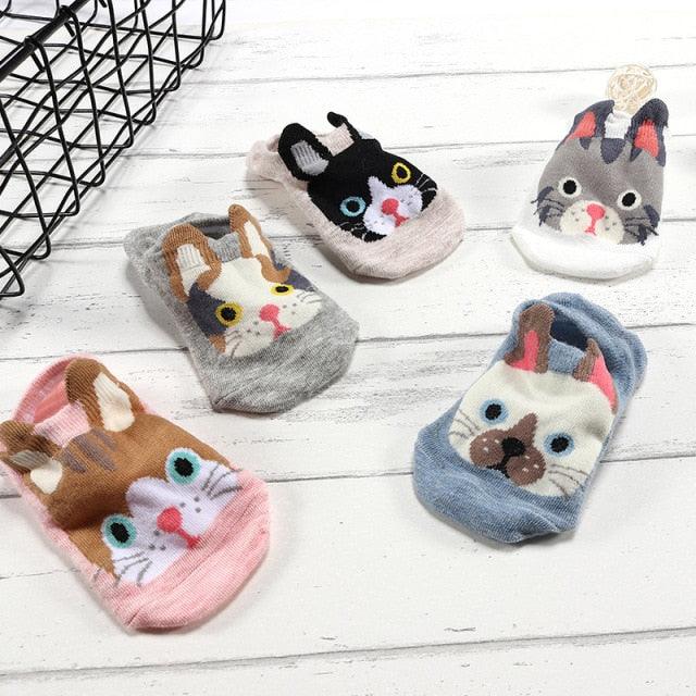 5 Pairs Cute Animal Spring Women Cotton Boat Socks Set Korean Style Funny Cat Dog Panda Low Cut Ankle Short Socks