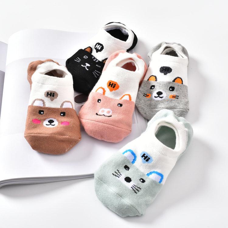 5 Pairs Cute Animal Spring Women Cotton Boat Socks Set Korean Style Funny Cat Dog Panda Low Cut Ankle Short Socks