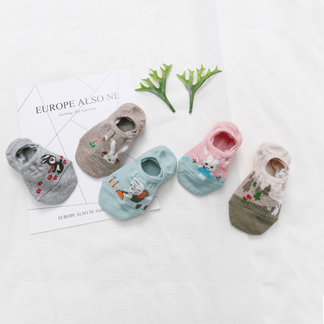 5 Pairs Cute Animal Spring Women Cotton Boat Socks Set Korean Style Funny Cat Dog Panda Low Cut Ankle Short Socks