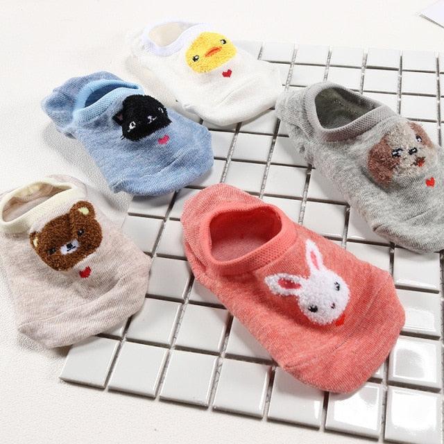5 Pairs Cute Animal Spring Women Cotton Boat Socks Set Korean Style Funny Cat Dog Panda Low Cut Ankle Short Socks