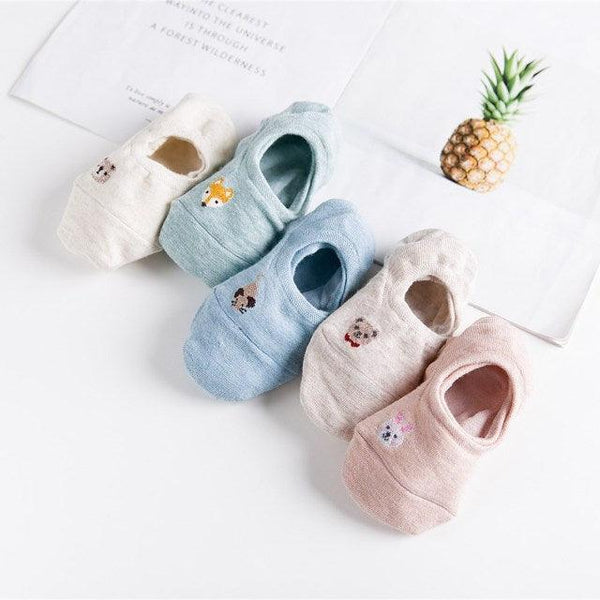 5 Pairs Cute Animal Spring Women Cotton Boat Socks Set Korean Style Funny Cat Dog Panda Low Cut Ankle Short Socks