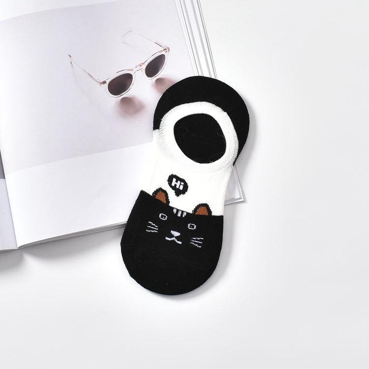 5 Pairs Cute Animal Spring Women Cotton Boat Socks Set Korean Style Funny Cat Dog Panda Low Cut Ankle Short Socks