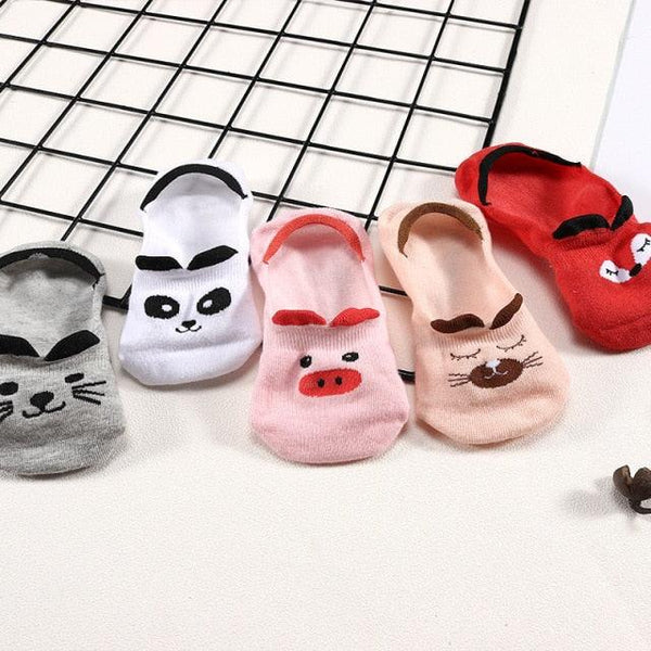 5 Pairs Cute Animal Spring Women Cotton Boat Socks Set Korean Style Funny Cat Dog Panda Low Cut Ankle Short Socks