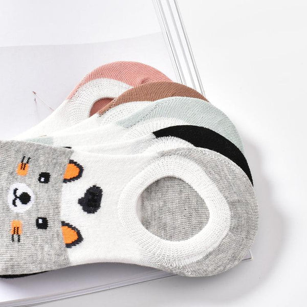 5 Pairs Cute Animal Spring Women Cotton Boat Socks Set Korean Style Funny Cat Dog Panda Low Cut Ankle Short Socks
