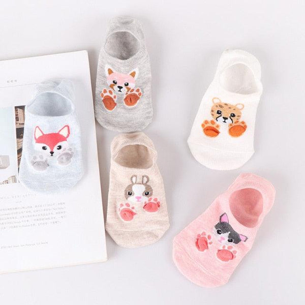 5 Pairs Cute Animal Spring Women Cotton Boat Socks Set Korean Style Funny Cat Dog Panda Low Cut Ankle Short Socks
