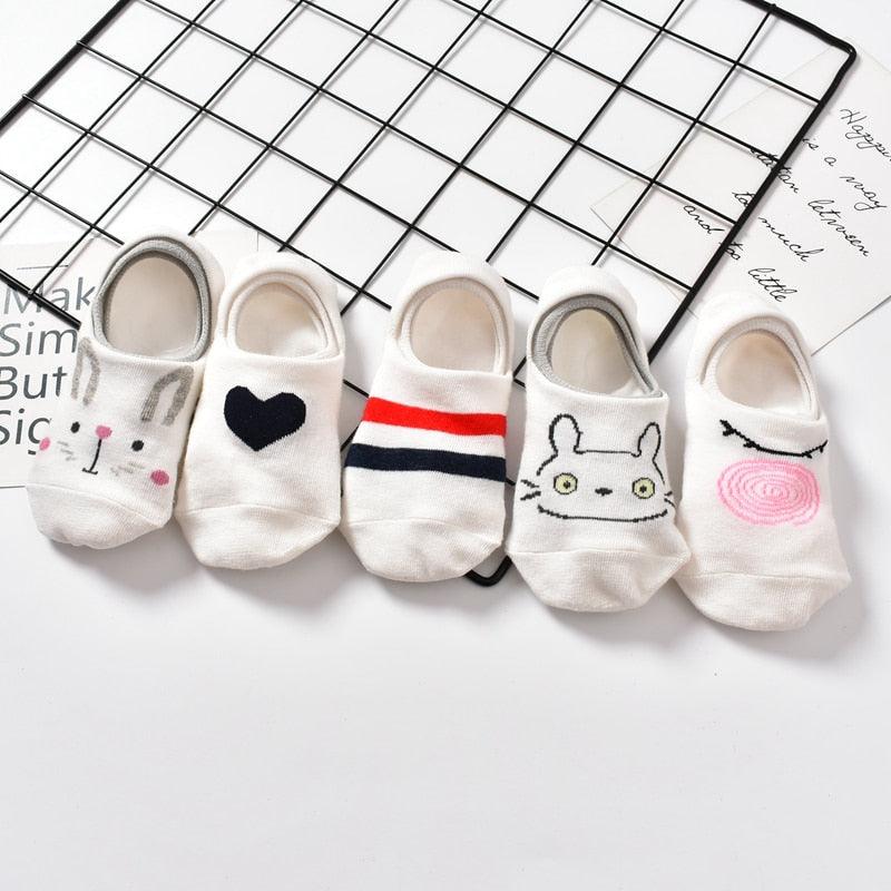 5 Pairs Cute Animal Spring Women Cotton Boat Socks Set Korean Style Funny Cat Dog Panda Low Cut Ankle Short Socks