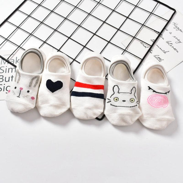 5 Pairs Cute Animal Spring Women Cotton Boat Socks Set Korean Style Funny Cat Dog Panda Low Cut Ankle Short Socks