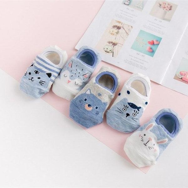 5 Pairs Cute Animal Spring Women Cotton Boat Socks Set Korean Style Funny Cat Dog Panda Low Cut Ankle Short Socks