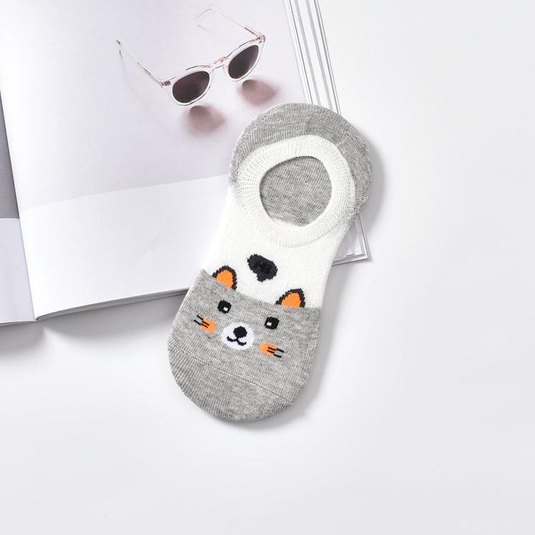 5 Pairs Cute Animal Spring Women Cotton Boat Socks Set Korean Style Funny Cat Dog Panda Low Cut Ankle Short Socks