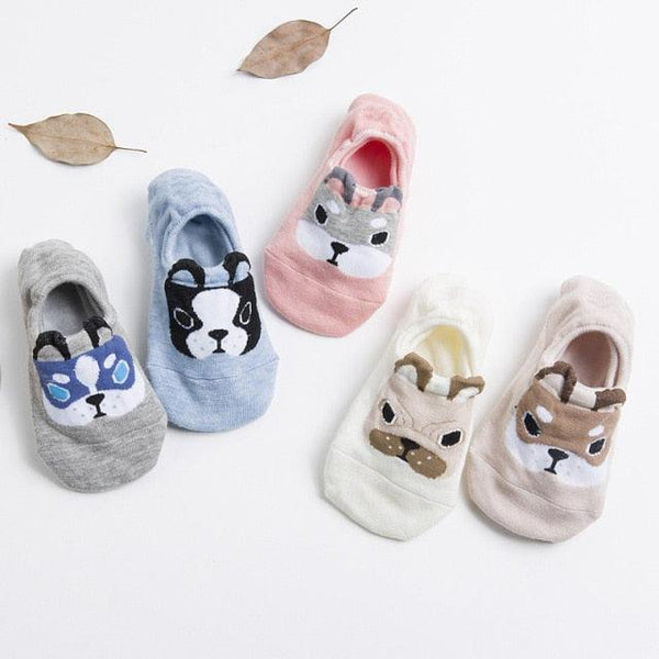 5 Pairs Cute Animal Spring Women Cotton Boat Socks Set Korean Style Funny Cat Dog Panda Low Cut Ankle Short Socks