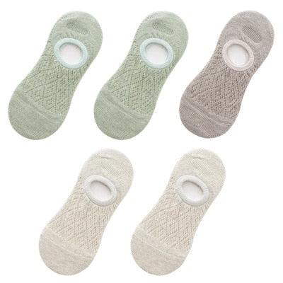 5 Pairs Female Silicone non-slip invisible Socks Summer Solid Color Mesh Ankle Boat Socks Female Cotton Slipper No show Socks For Women