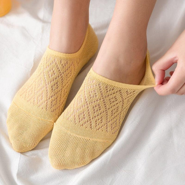 5 Pairs Female Silicone non-slip invisible Socks Summer Solid Color Mesh Ankle Boat Socks Female Cotton Slipper No show Socks For Women