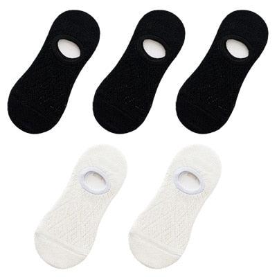 5 Pairs Female Silicone non-slip invisible Socks Summer Solid Color Mesh Ankle Boat Socks Female Cotton Slipper No show Socks For Women