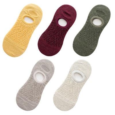5 Pairs Female Silicone non-slip invisible Socks Summer Solid Color Mesh Ankle Boat Socks Female Cotton Slipper No show Socks For Women