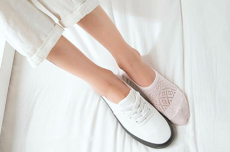 5 Pairs Female Silicone non-slip invisible Socks Summer Solid Color Mesh Ankle Boat Socks Female Cotton Slipper No show Socks For Women