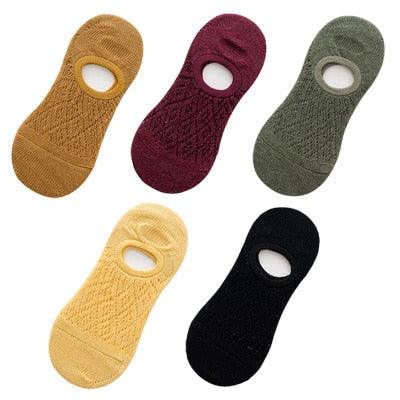 5 Pairs Female Silicone non-slip invisible Socks Summer Solid Color Mesh Ankle Boat Socks Female Cotton Slipper No show Socks For Women