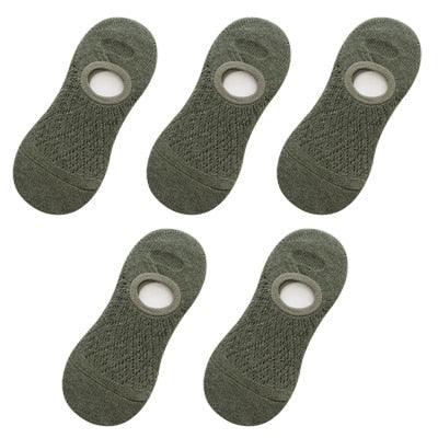 5 Pairs Female Silicone non-slip invisible Socks Summer Solid Color Mesh Ankle Boat Socks Female Cotton Slipper No show Socks For Women