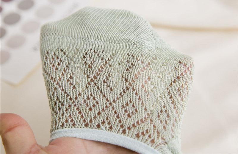 5 Pairs Female Silicone non-slip invisible Socks Summer Solid Color Mesh Ankle Boat Socks Female Cotton Slipper No show Socks For Women