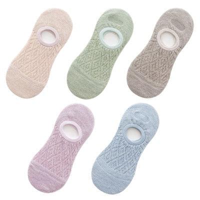 5 Pairs Female Silicone non-slip invisible Socks Summer Solid Color Mesh Ankle Boat Socks Female Cotton Slipper No show Socks For Women