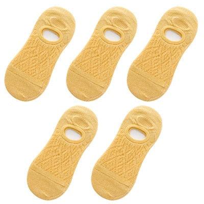 5 Pairs Female Silicone non-slip invisible Socks Summer Solid Color Mesh Ankle Boat Socks Female Cotton Slipper No show Socks For Women
