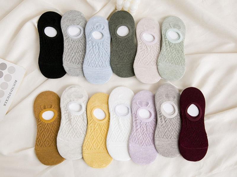 5 Pairs Female Silicone non-slip invisible Socks Summer Solid Color Mesh Ankle Boat Socks Female Cotton Slipper No show Socks For Women