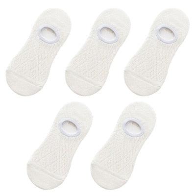 5 Pairs Female Silicone non-slip invisible Socks Summer Solid Color Mesh Ankle Boat Socks Female Cotton Slipper No show Socks For Women