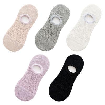 5 Pairs Female Silicone non-slip invisible Socks Summer Solid Color Mesh Ankle Boat Socks Female Cotton Slipper No show Socks For Women