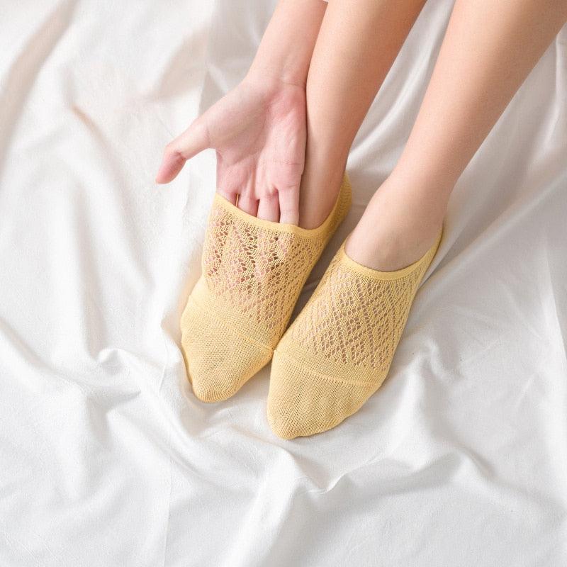 5 Pairs Female Silicone non-slip invisible Socks Summer Solid Color Mesh Ankle Boat Socks Female Cotton Slipper No show Socks For Women