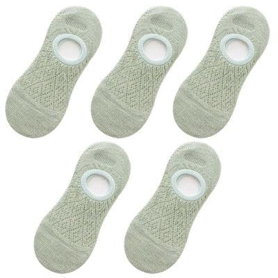 5 Pairs Female Silicone non-slip invisible Socks Summer Solid Color Mesh Ankle Boat Socks Female Cotton Slipper No show Socks For Women