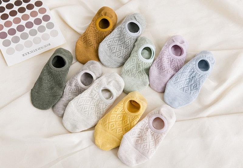 5 Pairs Female Silicone non-slip invisible Socks Summer Solid Color Mesh Ankle Boat Socks Female Cotton Slipper No show Socks For Women