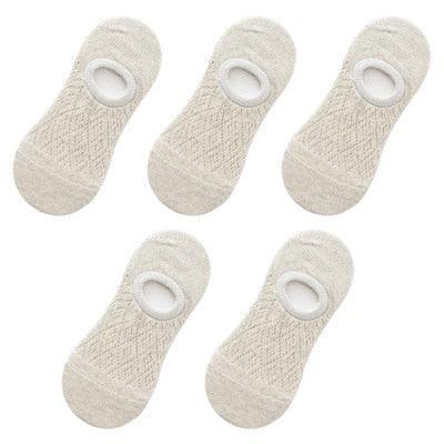 5 Pairs Female Silicone non-slip invisible Socks Summer Solid Color Mesh Ankle Boat Socks Female Cotton Slipper No show Socks For Women