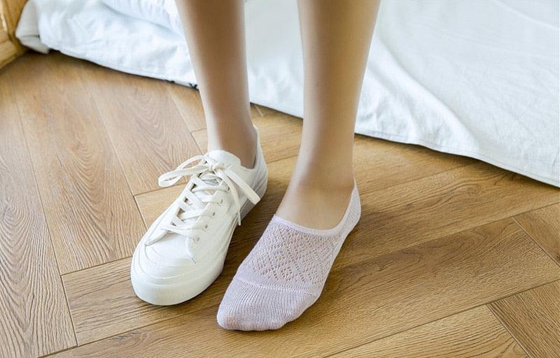 5 Pairs Female Silicone non-slip invisible Socks Summer Solid Color Mesh Ankle Boat Socks Female Cotton Slipper No show Socks For Women