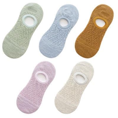 5 Pairs Female Silicone non-slip invisible Socks Summer Solid Color Mesh Ankle Boat Socks Female Cotton Slipper No show Socks For Women
