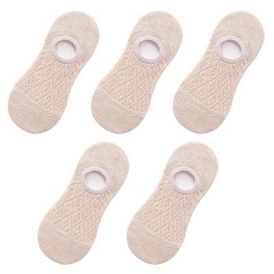 5 Pairs Female Silicone non-slip invisible Socks Summer Solid Color Mesh Ankle Boat Socks Female Cotton Slipper No show Socks For Women