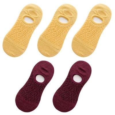 5 Pairs Female Silicone non-slip invisible Socks Summer Solid Color Mesh Ankle Boat Socks Female Cotton Slipper No show Socks For Women