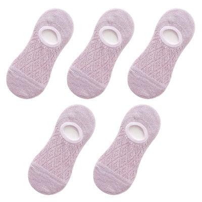 5 Pairs Female Silicone non-slip invisible Socks Summer Solid Color Mesh Ankle Boat Socks Female Cotton Slipper No show Socks For Women