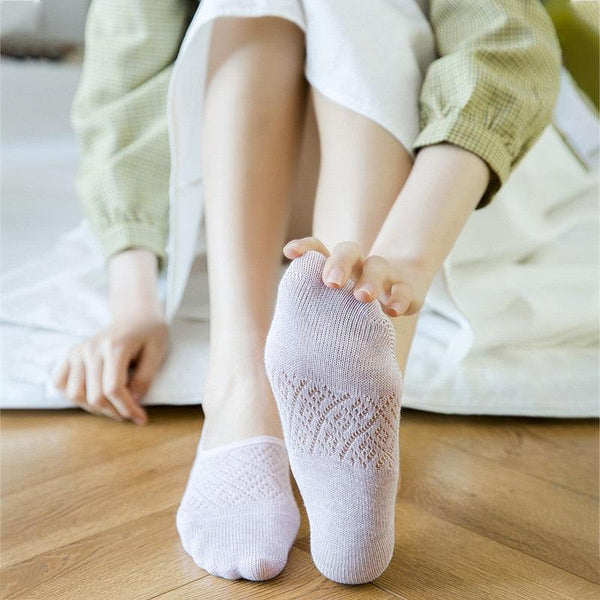 5 Pairs Female Silicone non-slip invisible Socks Summer Solid Color Mesh Ankle Boat Socks Female Cotton Slipper No show Socks For Women
