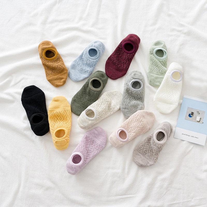 5 Pairs Female Silicone non-slip invisible Socks Summer Solid Color Mesh Ankle Boat Socks Female Cotton Slipper No show Socks For Women