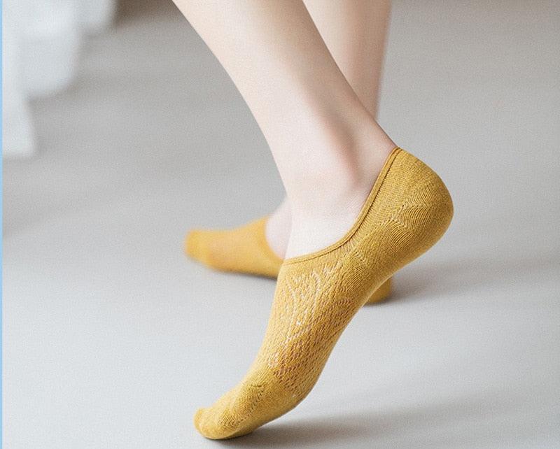 5 Pairs Female Silicone non-slip invisible Socks Summer Solid Color Mesh Ankle Boat Socks Female Cotton Slipper No show Socks For Women