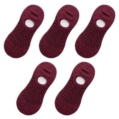 5 Pairs Female Silicone non-slip invisible Socks Summer Solid Color Mesh Ankle Boat Socks Female Cotton Slipper No show Socks For Women