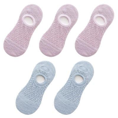 5 Pairs Female Silicone non-slip invisible Socks Summer Solid Color Mesh Ankle Boat Socks Female Cotton Slipper No show Socks For Women