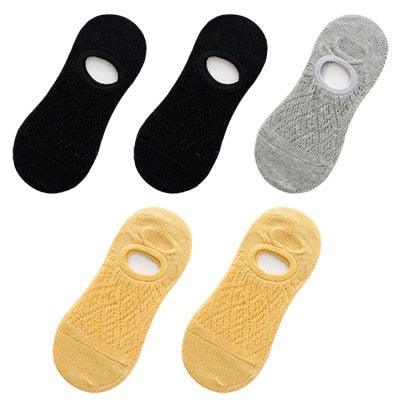 5 Pairs Female Silicone non-slip invisible Socks Summer Solid Color Mesh Ankle Boat Socks Female Cotton Slipper No show Socks For Women
