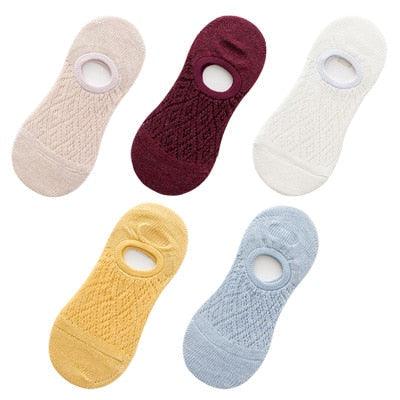 5 Pairs Female Silicone non-slip invisible Socks Summer Solid Color Mesh Ankle Boat Socks Female Cotton Slipper No show Socks For Women